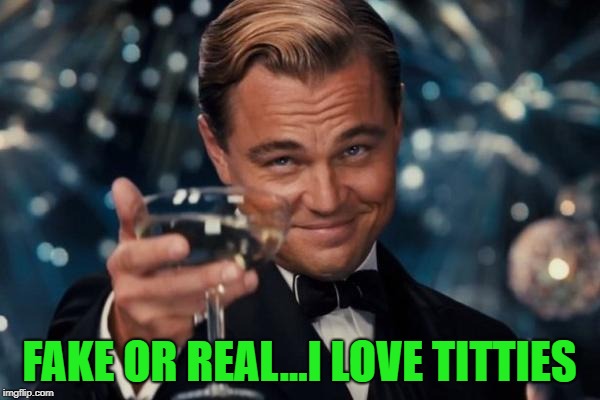 Leonardo Dicaprio Cheers Meme | FAKE OR REAL...I LOVE TITTIES | image tagged in memes,leonardo dicaprio cheers | made w/ Imgflip meme maker