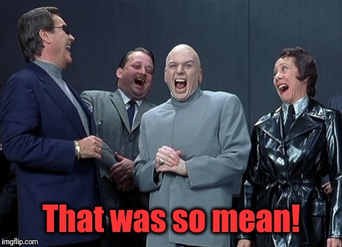 Laughing Villains Meme | That was so mean! | image tagged in memes,laughing villains | made w/ Imgflip meme maker
