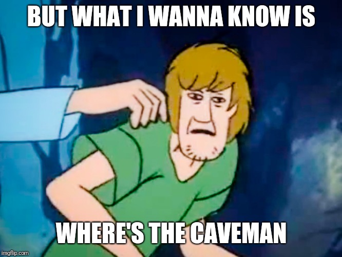 Shaggy meme | BUT WHAT I WANNA KNOW IS; WHERE'S THE CAVEMAN | image tagged in shaggy meme,shaggy,scooby doo,memes | made w/ Imgflip meme maker