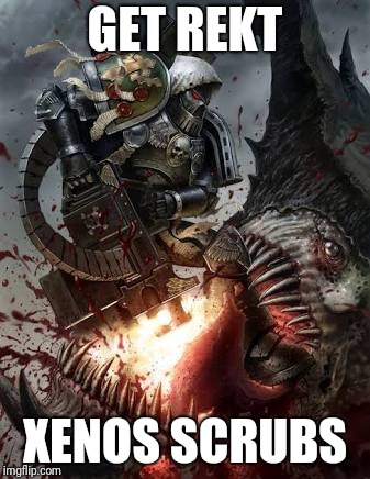 GET REKT; XENOS SCRUBS | image tagged in warhammer40k | made w/ Imgflip meme maker