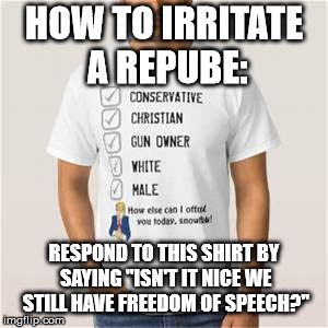 Proud Conservative Values Man | HOW TO IRRITATE A REPUBE: RESPOND TO THIS SHIRT BY SAYING "ISN'T IT NICE WE STILL HAVE FREEDOM OF SPEECH?" | image tagged in proud conservative values man | made w/ Imgflip meme maker