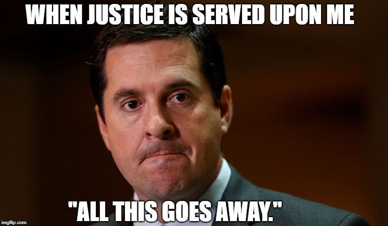 "You Got Served" At A Private GOP Fundraiser! | WHEN JUSTICE IS SERVED UPON ME; "ALL THIS GOES AWAY." | image tagged in nunes,donald trump,donald trump approves,donald trump you're fired | made w/ Imgflip meme maker