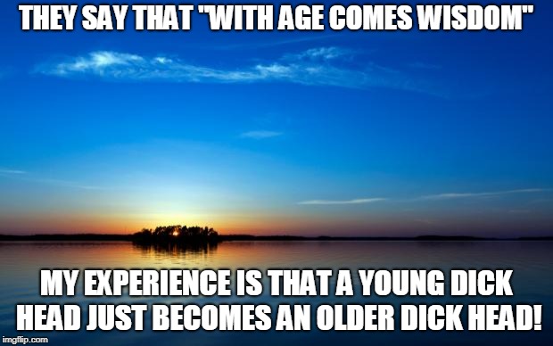 Inspirational Quote | THEY SAY THAT "WITH AGE COMES WISDOM"; MY EXPERIENCE IS THAT A YOUNG DICK HEAD JUST BECOMES AN OLDER DICK HEAD! | image tagged in inspirational quote | made w/ Imgflip meme maker