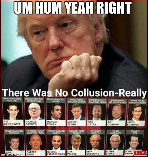 Collusion  | UM HUM YEAH RIGHT | image tagged in trump collusioin | made w/ Imgflip meme maker