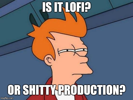 Futurama Fry Meme | IS IT LOFI? OR SHITTY PRODUCTION? | image tagged in memes,futurama fry | made w/ Imgflip meme maker