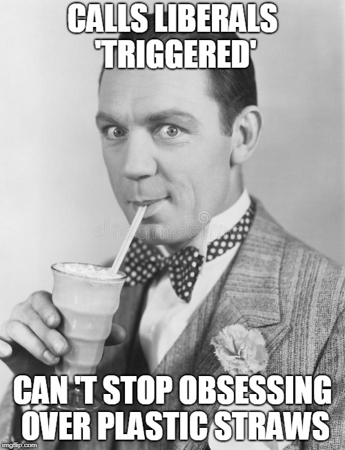 Cons and their Triggers | CALLS LIBERALS 'TRIGGERED'; CAN 'T STOP OBSESSING OVER PLASTIC STRAWS | image tagged in triggered,straws,stupid conservatives | made w/ Imgflip meme maker