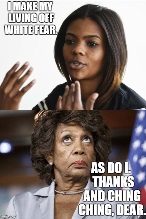 I MAKE MY LIVING OFF WHITE FEAR. AS DO I.  THANKS AND CHING CHING, DEAR. | image tagged in candace owens | made w/ Imgflip meme maker