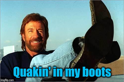 Chuck Norris Says | Quakin' in my boots | image tagged in chuck norris says | made w/ Imgflip meme maker