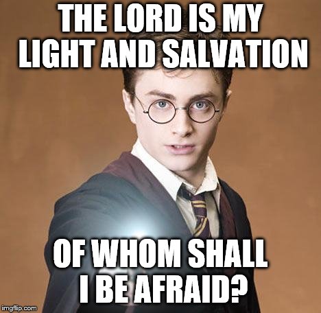 harry potter casting a spell | THE LORD IS MY LIGHT AND SALVATION; OF WHOM SHALL I BE AFRAID? | image tagged in harry potter casting a spell | made w/ Imgflip meme maker