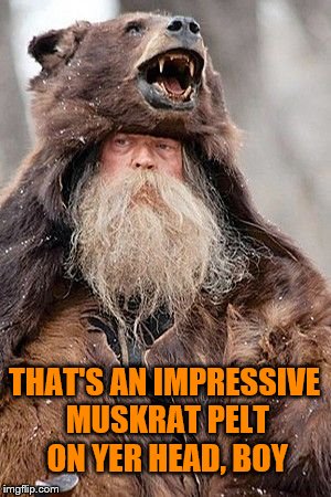 Grizzly Bear Man | THAT'S AN IMPRESSIVE MUSKRAT PELT ON YER HEAD, BOY | image tagged in grizzly bear man | made w/ Imgflip meme maker