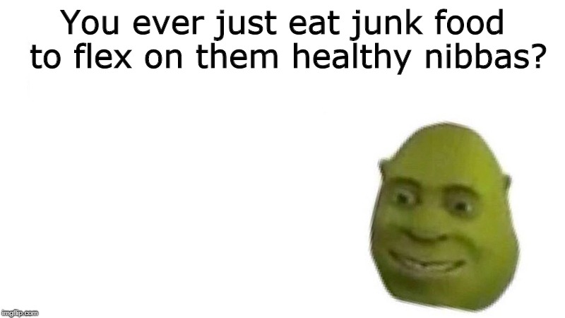 Shrek flex | You ever just eat junk food to flex on them healthy nibbas? | image tagged in shrek flex | made w/ Imgflip meme maker
