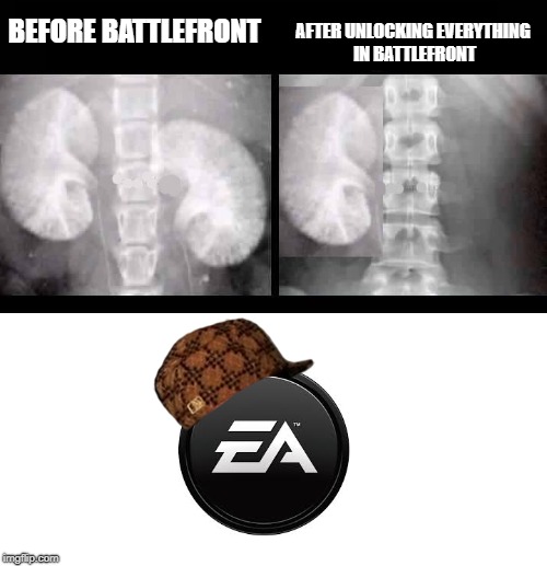 EA's Dark Secret. | AFTER UNLOCKING EVERYTHING IN BATTLEFRONT; BEFORE BATTLEFRONT | image tagged in ea,electronic arts,star wars battlefront,dlc,pay to win,memes | made w/ Imgflip meme maker