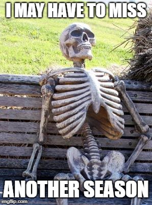 Waiting Skeleton Meme | I MAY HAVE TO MISS ANOTHER SEASON | image tagged in memes,waiting skeleton | made w/ Imgflip meme maker