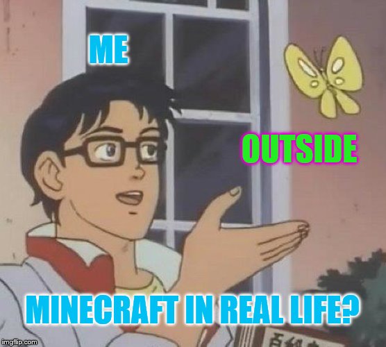 *Facepalm* | ME; OUTSIDE; MINECRAFT IN REAL LIFE? | image tagged in memes,is this a pigeon | made w/ Imgflip meme maker