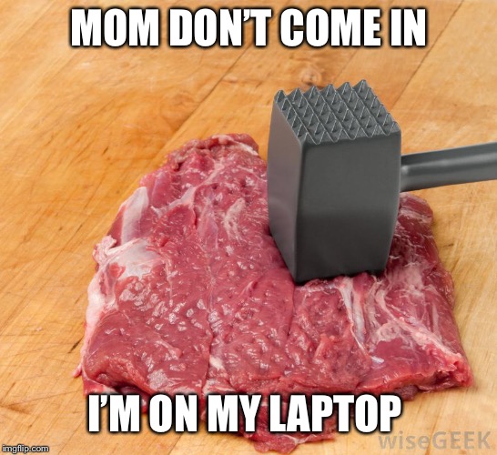 beating my meat |  MOM DON’T COME IN; I’M ON MY LAPTOP | image tagged in beating my meat | made w/ Imgflip meme maker