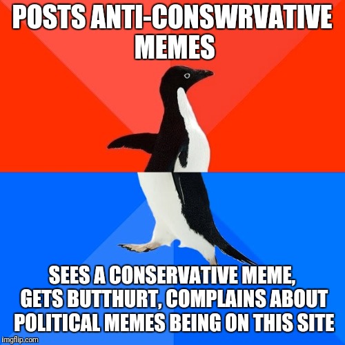 That's just silly... | POSTS ANTI-CONSWRVATIVE MEMES; SEES A CONSERVATIVE MEME, GETS BUTTHURT, COMPLAINS ABOUT POLITICAL MEMES BEING ON THIS SITE | image tagged in memes,political memes | made w/ Imgflip meme maker