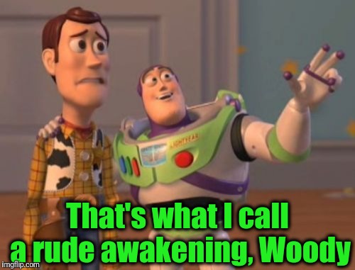X, X Everywhere Meme | That's what I call a rude awakening, Woody | image tagged in memes,x x everywhere | made w/ Imgflip meme maker