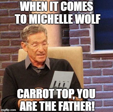 Maury Lie Detector Meme | WHEN IT COMES TO MICHELLE WOLF; CARROT TOP, YOU ARE THE FATHER! | image tagged in memes,maury lie detector | made w/ Imgflip meme maker