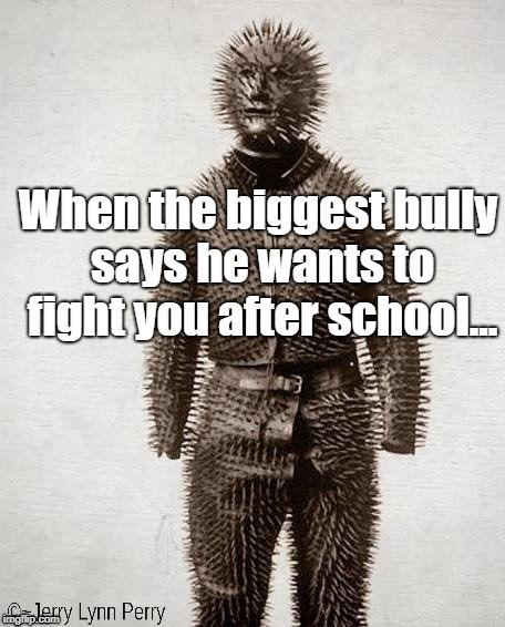 Standing up for yourself... | When the biggest bully says he wants to fight you after school... | image tagged in bullying,self defense | made w/ Imgflip meme maker