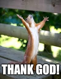 Praise Squirrel | THANK GOD! | image tagged in praise squirrel | made w/ Imgflip meme maker