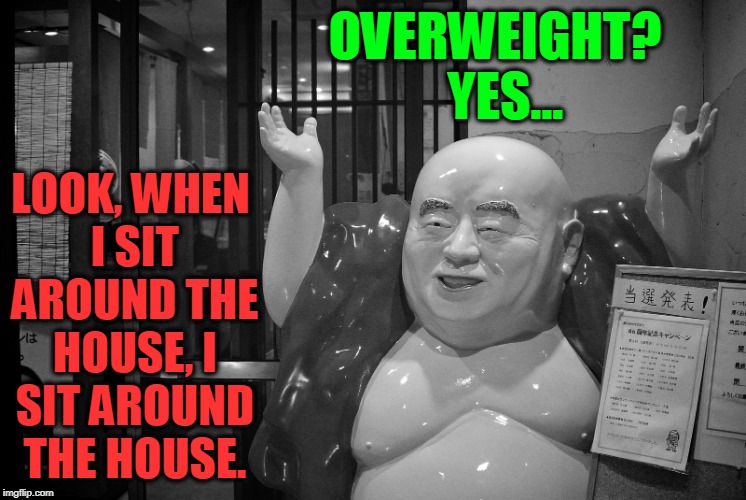 I am not Saying I am Fat, but | OVERWEIGHT?  YES... LOOK, WHEN I SIT AROUND THE HOUSE, I SIT AROUND THE HOUSE. | image tagged in vince vance,buddha,obesity,asian food,chinese food,diet | made w/ Imgflip meme maker