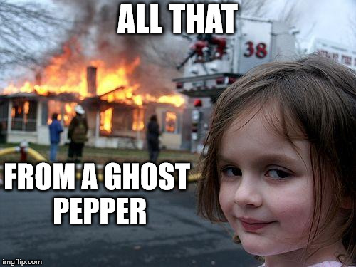 Disaster Girl Meme | ALL THAT FROM A GHOST PEPPER | image tagged in memes,disaster girl | made w/ Imgflip meme maker