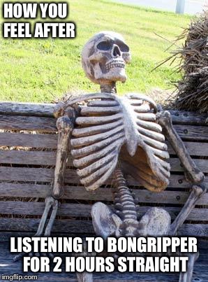 Waiting Skeleton Meme | HOW YOU FEEL AFTER; LISTENING TO BONGRIPPER FOR 2 HOURS STRAIGHT | image tagged in memes,waiting skeleton | made w/ Imgflip meme maker