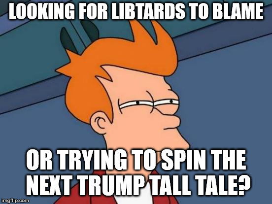 Futurama Fry Meme | LOOKING FOR LIBTARDS TO BLAME OR TRYING TO SPIN THE NEXT TRUMP TALL TALE? | image tagged in memes,futurama fry | made w/ Imgflip meme maker