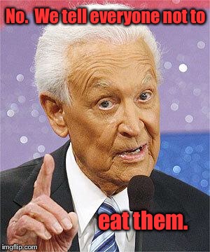 Bob Barker | No.  We tell everyone not to eat them. | image tagged in bob barker | made w/ Imgflip meme maker