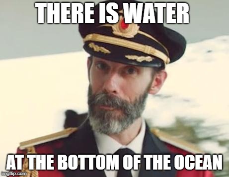 Thanks Captain David Byrne | THERE IS WATER; AT THE BOTTOM OF THE OCEAN | image tagged in captain obvious,talking heads | made w/ Imgflip meme maker