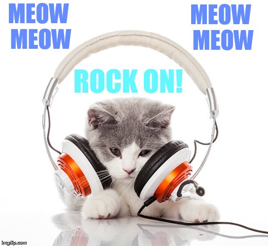 Just Can't Help Singing Along | MEOW MEOW; MEOW MEOW; ROCK ON! | image tagged in memes,cat,headphones,singing,rock music | made w/ Imgflip meme maker