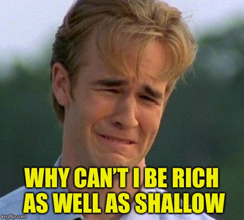 1990s First World Problems Meme | WHY CAN’T I BE RICH AS WELL AS SHALLOW | image tagged in memes,1990s first world problems | made w/ Imgflip meme maker