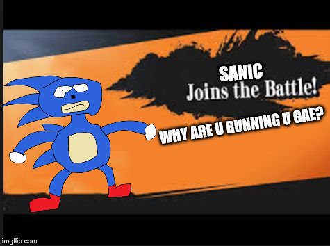 Joins The Battle! | SANIC; WHY ARE U RUNNING U GAE? | image tagged in joins the battle | made w/ Imgflip meme maker