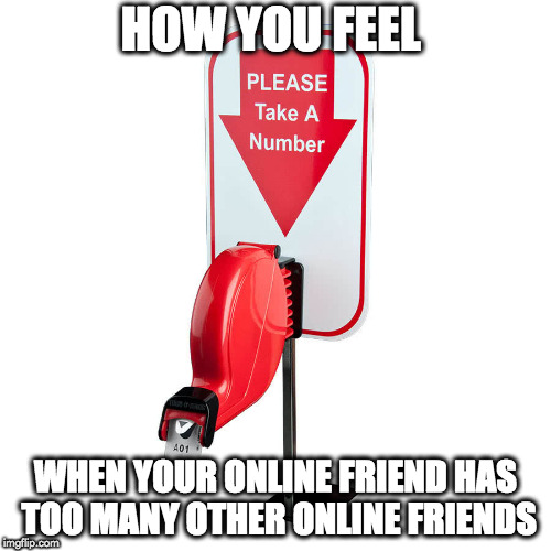 take a number | HOW YOU FEEL; WHEN YOUR ONLINE FRIEND HAS TOO MANY OTHER ONLINE FRIENDS | image tagged in funny meme | made w/ Imgflip meme maker