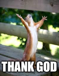 Praise Squirrel | THANK GOD | image tagged in praise squirrel | made w/ Imgflip meme maker