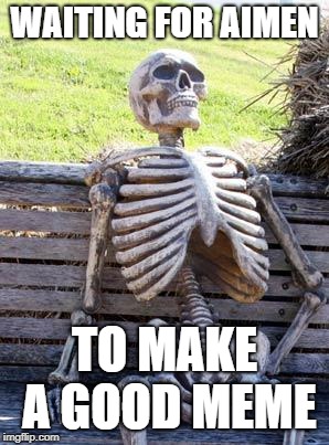 Waiting Skeleton Meme | WAITING FOR AIMEN; TO MAKE A GOOD MEME | image tagged in memes,waiting skeleton | made w/ Imgflip meme maker
