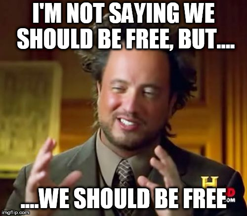 Ancient Aliens | I'M NOT SAYING WE SHOULD BE FREE, BUT.... ....WE SHOULD BE FREE | image tagged in memes,ancient aliens,anti establishment,anti-establishment,establishment,freedom | made w/ Imgflip meme maker