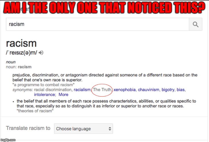 Racism Google Dictionary | AM I THE ONLY ONE THAT NOTICED THIS? | image tagged in memes,google,racism | made w/ Imgflip meme maker