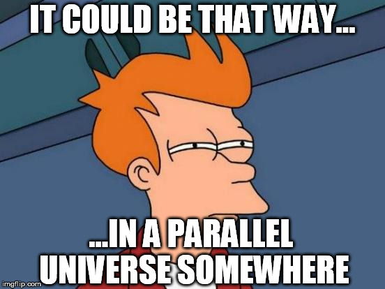 Futurama Fry Meme | IT COULD BE THAT WAY... ...IN A PARALLEL UNIVERSE SOMEWHERE | image tagged in memes,futurama fry | made w/ Imgflip meme maker