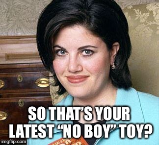 Monica Lewinsky | SO THAT’S YOUR LATEST “NO BOY” TOY? | image tagged in monica lewinsky | made w/ Imgflip meme maker