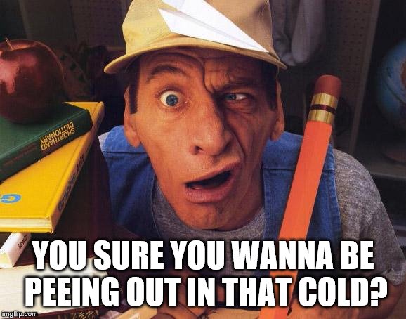 ERNEST | YOU SURE YOU WANNA BE PEEING OUT IN THAT COLD? | image tagged in ernest | made w/ Imgflip meme maker