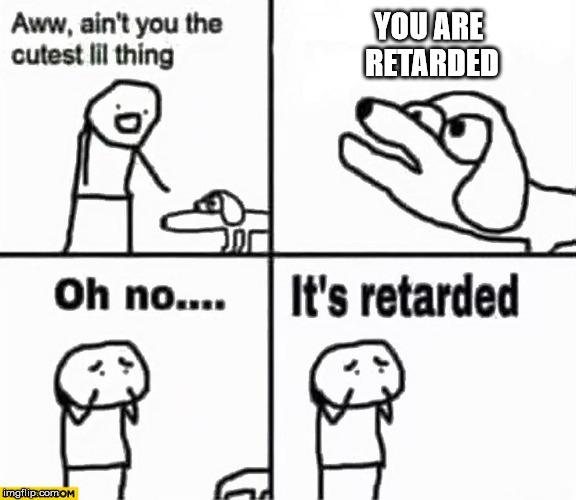 Oh no it's retarded! | YOU ARE RETARDED | image tagged in oh no it's retarded | made w/ Imgflip meme maker