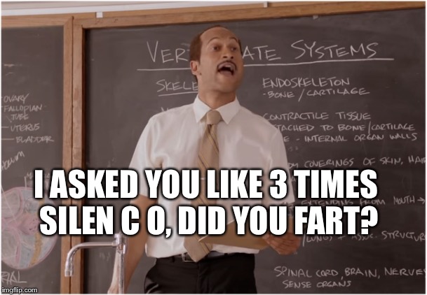 Why didn’t you say it was you the first time I asked you? | I ASKED YOU LIKE 3 TIMES SILEN C O, DID YOU FART? | image tagged in key sub teacher saying,aaron,jsnug,jmac,key peele meme | made w/ Imgflip meme maker