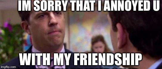 Sorry | IM SORRY THAT I ANNOYED U; WITH MY FRIENDSHIP | image tagged in sorry | made w/ Imgflip meme maker