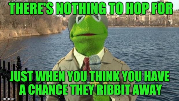 Kermit News Report | THERE'S NOTHING TO HOP FOR JUST WHEN YOU THINK YOU HAVE A CHANCE THEY RIBBIT AWAY | image tagged in kermit news report | made w/ Imgflip meme maker