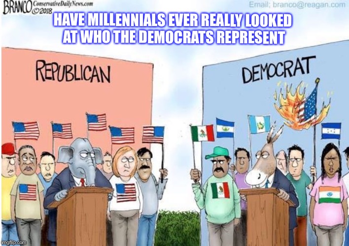 Democrats | HAVE MILLENNIALS EVER REALLY LOOKED AT WHO THE DEMOCRATS REPRESENT | image tagged in democrats | made w/ Imgflip meme maker