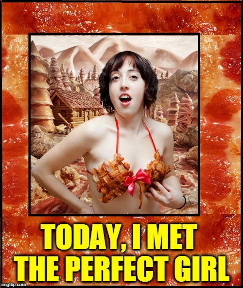 Have You Ever Seen a Dream Walking? | TODAY, I MET THE PERFECT GIRL | image tagged in vince vance,bacon,bacon bra,today i met the girl i'm going to marry,the perfect girl,i love bacon | made w/ Imgflip meme maker