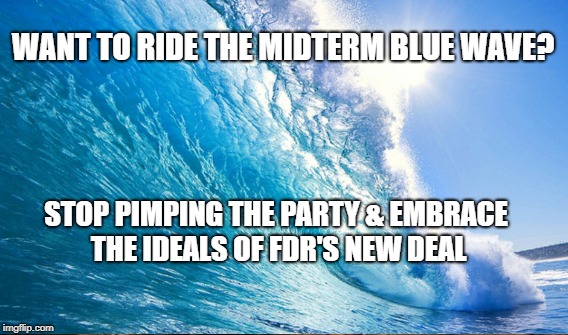 It's the "The People" Solution | WANT TO RIDE THE MIDTERM BLUE WAVE? STOP PIMPING THE PARTY & EMBRACE THE IDEALS OF FDR'S NEW DEAL | image tagged in democrats,solution,money vs people | made w/ Imgflip meme maker