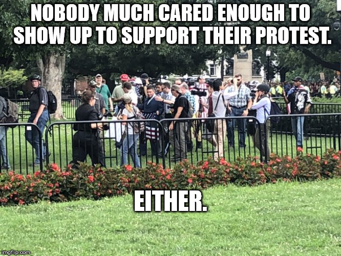 White nationalists | NOBODY MUCH CARED ENOUGH TO SHOW UP TO SUPPORT THEIR PROTEST. EITHER. | image tagged in white nationalists | made w/ Imgflip meme maker