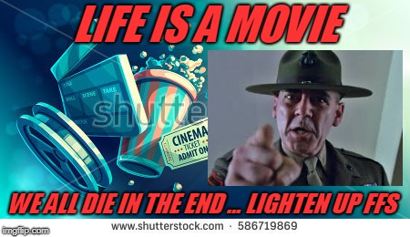 lee says | LIFE IS A MOVIE; WE ALL DIE IN THE END ... LIGHTEN UP FFS | image tagged in first world problems | made w/ Imgflip meme maker
